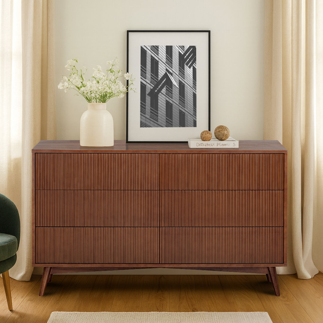 Teamson Home Tremolo 6-drawer Dresser, Natural Walnut 82cm H X 140cm W X 46cm D